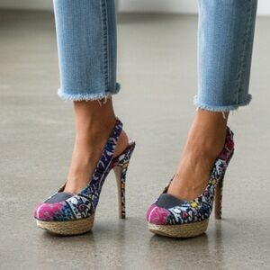 Naughty Monkey Colorful Slingback Platform Stilettos Size 9